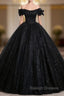Black Ball Gown Tulle Sequins Off the Shoulder Quinceanera Dress
