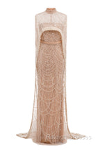 Black Beading Prom Dresses Sweep Train High Neck Zipper Sleeveless Evening Dresses