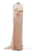 Black Beading Prom Dresses Sweep Train High Neck Zipper Sleeveless Evening Dresses