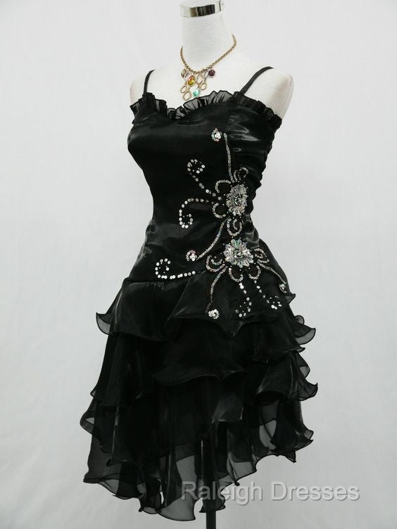 Black Chiffon Beaded Mini Prom Dress Homecoming Dress
