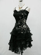 Black Chiffon Beaded Mini Prom Dresses Homecoming Dresses