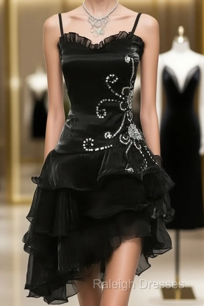 Black Chiffon Beaded Mini Prom Dress Homecoming Dress Main image