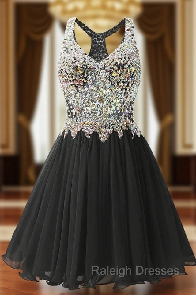 Black Chiffon Crystal Homecoming Dress