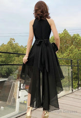 Black Chiffon Halter High Low Party Dress Homecoming Dress, Black Bridesmaid Dresses