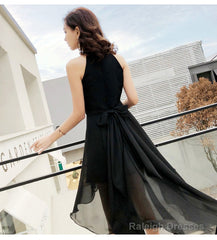 Black Chiffon Halter High Low Party Dress Homecoming Dress, Black Bridesmaid Dresses