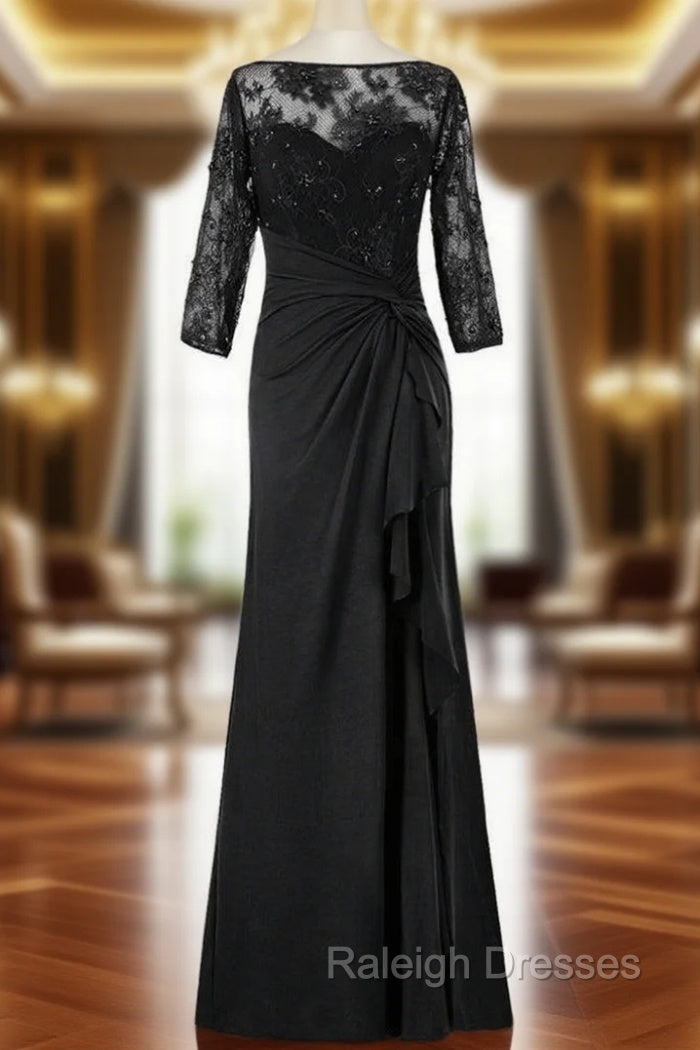 Black Chiffon Lace Beaded Half Sleeves Mother Of The Bride Dresses Main image