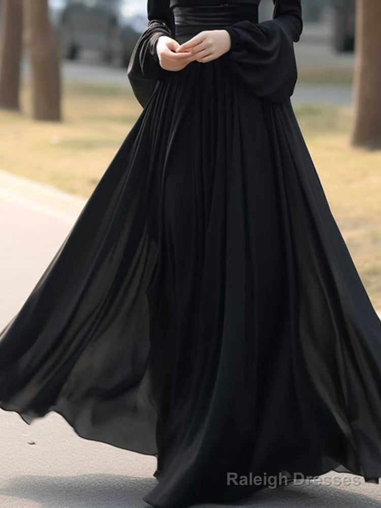 Black Chiffon Long Sleeves V-Neckline Party Dress, Black Formal Dress Evening Dress Secondary image