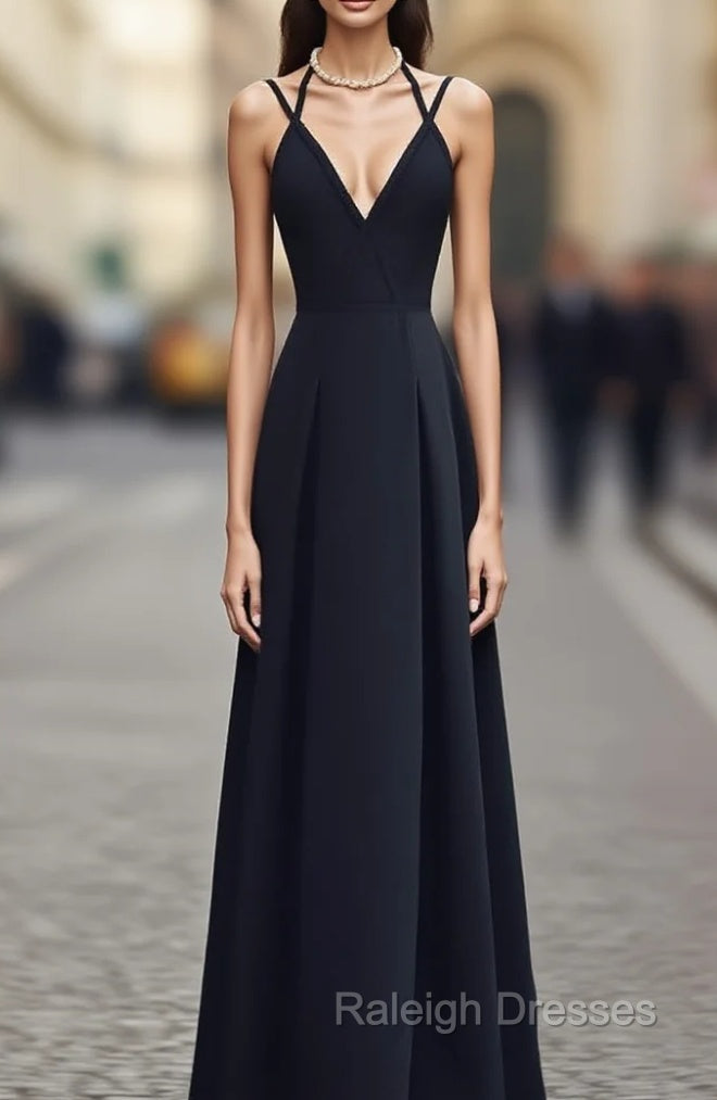 Black Chiffon Straps Long A Line Junior Prom Dresses Black Prom Gowns Main image