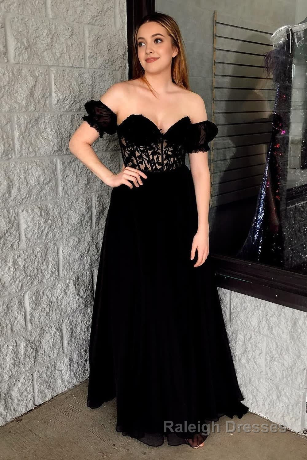 Black Corset A Line Lace Long Prom Dress Main image