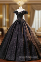Black Floor Length V-neck Off the Shoulder Formal Dress, Black A-Line Evening Dress