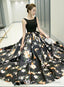 Black Floral Satin Long And Lace A-Line Prom Dress Party Dress, Black Evening Dress