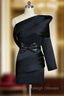 Black Formal Celebrity Dresses Sheath One-shoulder Long Sleeves