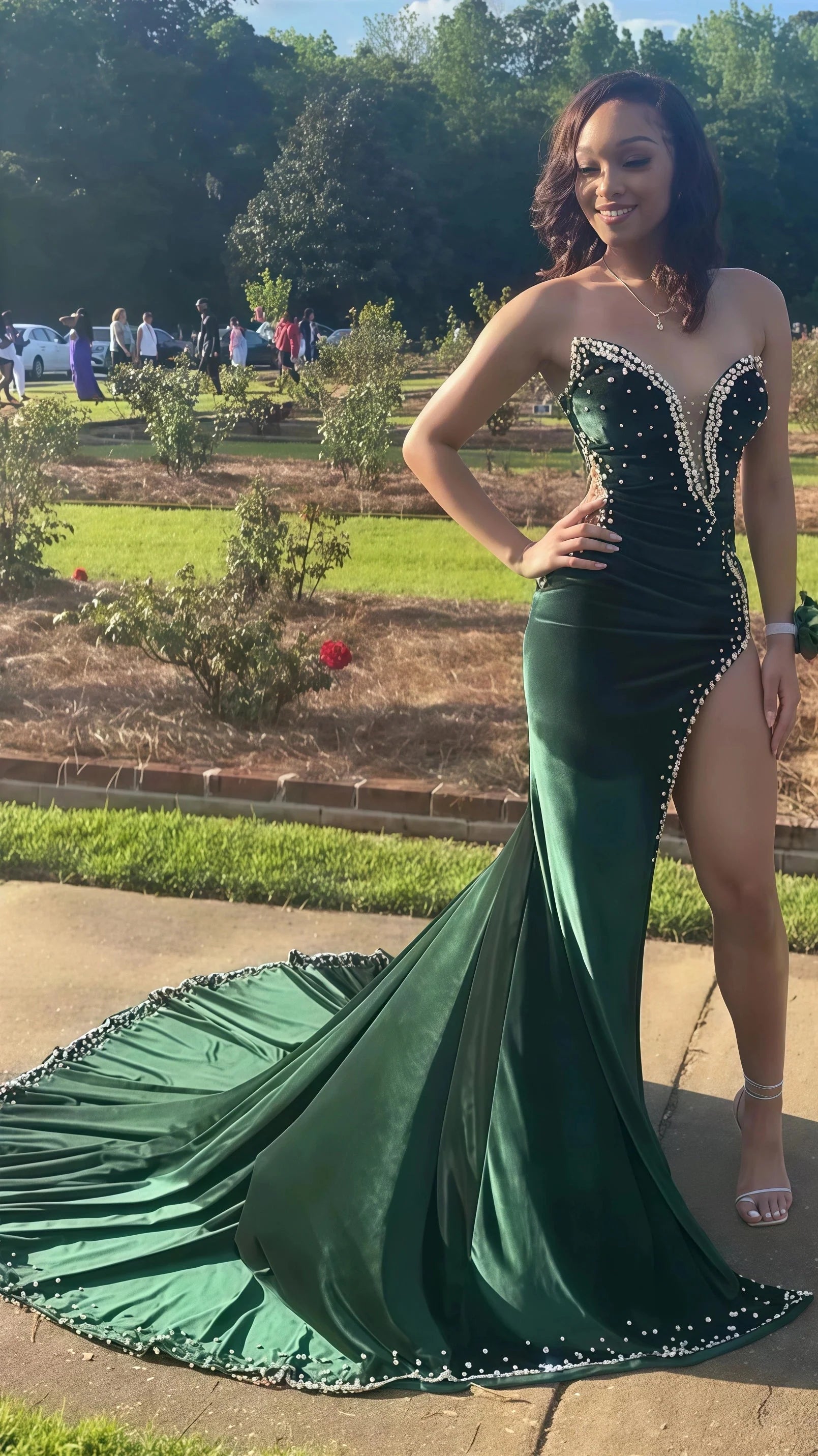 Black Girl Prom Dress Long Mermaid Green Prom Gowns With Train