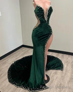 Black Girl Prom Dresses Long Mermaid Green Prom Gowns With Train