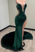 Black Girl Prom Dress Long Mermaid Green Prom Gowns With Train