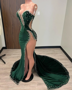 Black Girl Prom Dress Long Mermaid Green Prom Gowns With Train