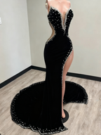 Black Girl Prom Dress Long Mermaid Green Prom Gowns With Train