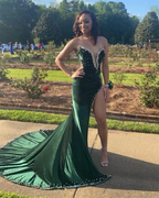 Black Girl Prom Dress Long Mermaid Green Prom Gowns With Train