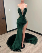 Black Girl Prom Dress Long Mermaid Green Prom Gowns With Train