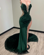 Black Girl Prom Dress Long Mermaid Green Prom Gowns With Train