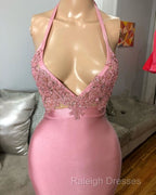 Black Girl Prom Dresses Mermaid Sleeveless Pink Prom Dresses | Sexy Beads Appliques Evening Dresses