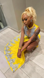 Black Girl Yellow Lace Prom Dress Silver Lace Prom Dress Prom Dress