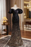 Black Gold Mermaid Sequins Off the Shoulder Prom Dresses
