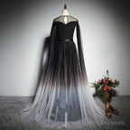 Black Gradient Round Neckline Tulle Long Formal Dress, Black Evening Gown Party Dress