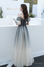 Black Gradient Sweetheart Beaded Off Shoulder Prom Dress A-Line Tulle Prom Dresses