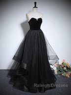 Black Haler Tulle And Velvet Long Prom Dress, Black A-Line Tulle Evening Dress