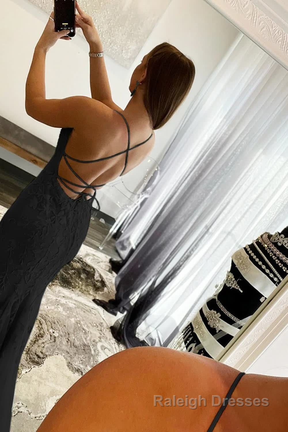 Black Halter Backless Prom Dress Secondary image