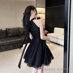 Black Halter Chiffon Short Homecoming Dresses Black Short Prom Dresses