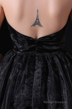 Black Halter Deep V neck Backless Tulle Floro Length Prom Dresses