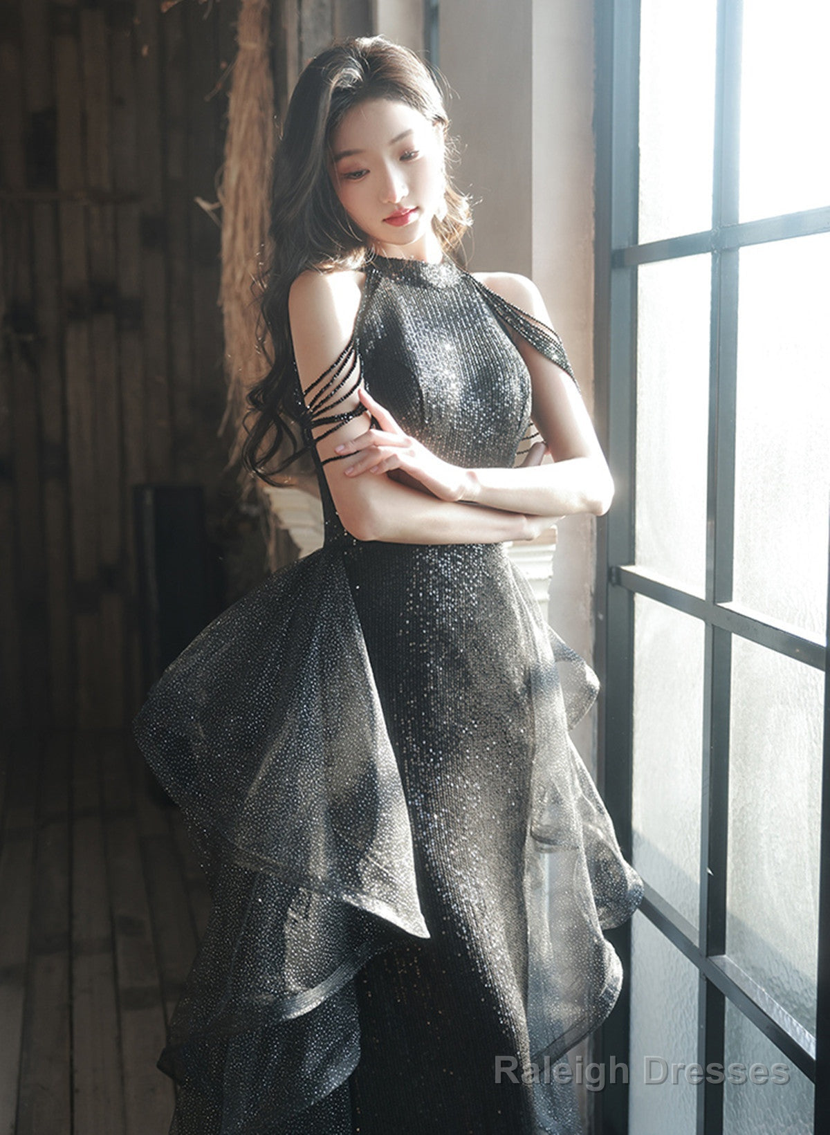 Black Halter Sequins And Tulle Long Party Dress, Black Chic Party Dress Prom Dress Secondary image