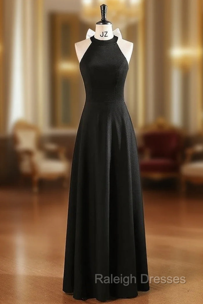 Black Halter Sleeveless Bow Prom Dress