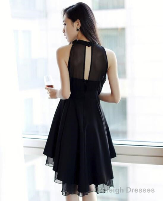 Black High Low Chiffon Halter Women Dress, Cute High Low Women Summer Dress, Black Dresses Secondary image