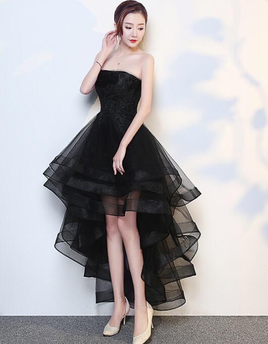 Black High Low Tulle And Applique Fashion Homecoming Dress Black Prom Dresses Tulle Prom Dresses