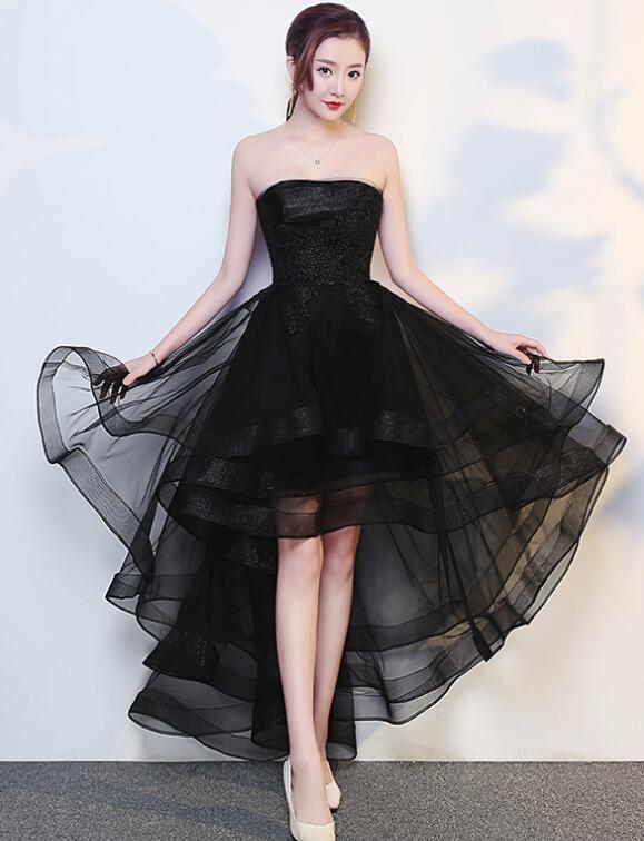 Black High Low Tulle And Applique Fashion Homecoming Dress Black Prom Dresses Tulle Prom Dresses