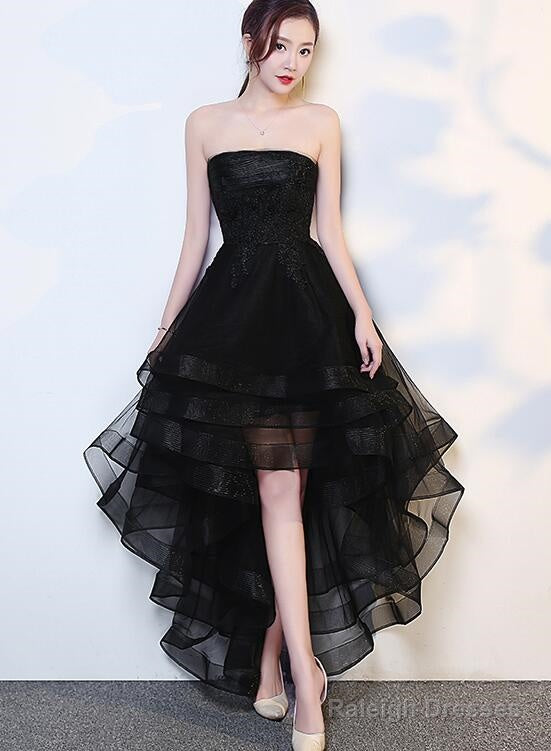 Black High Low Tulle And Applique Fashion Homecoming Dresses, Black Party Dress, Tulle Party Dress