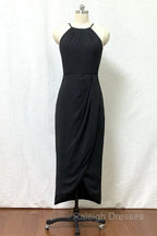 Black High Neck Sheath Chiffon Bridesmaid Dresses