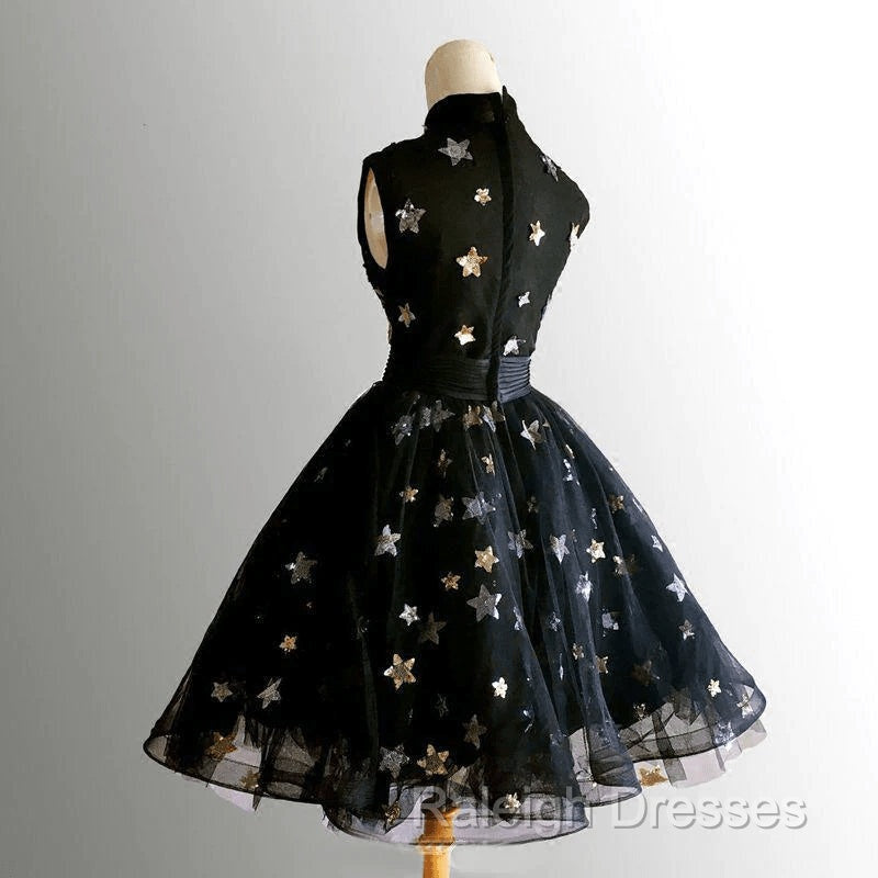 Black High Neckline Short Tulle Prom Dress Black Homecoming Dress Formal Dress prom dresses shops Secondary image