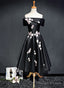 Black Knee Length Satin With Flowers Prom Dresses Black Short Prom Dresses Homecoming Dresses