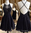 Black Lace Beaded Short Prom Dress, Cute Black Homecoming Dress