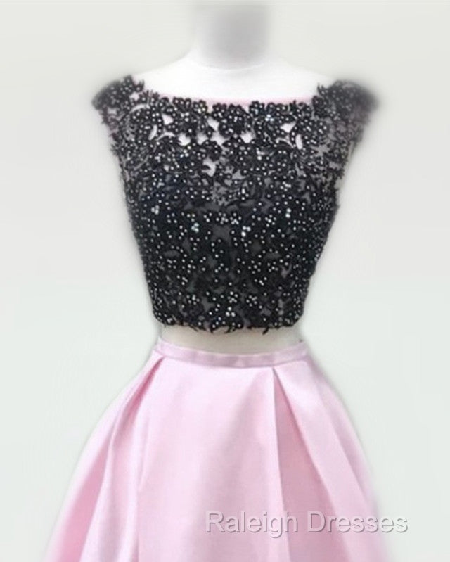 Black Lace Beaded Two Piece Satin Prom Dresses Secondary image