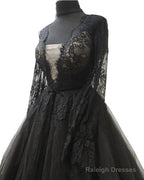Black Lace Long Sleeve Tulle Wedding Dress
