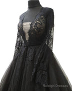 Black Lace Long Sleeve Tulle Wedding Dresses