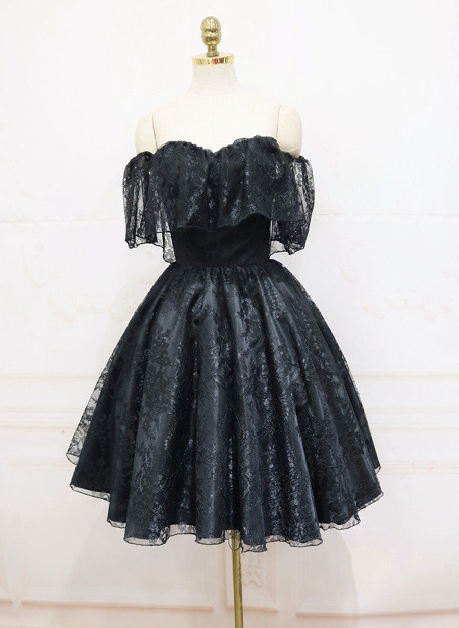 Black Lace Off Shoulder Homecoming Dresses Black Short Prom Dresses Main image