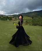 Black Lace A-Line Long Sleeve Prom Dresses Prom Dress Prom Gowns