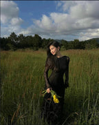Black Lace A-Line Long Sleeve Prom Dresses Prom Dress Prom Gowns