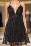 Black Lace Straps A-Line Short Party Dress Lace Homecoming Dresses